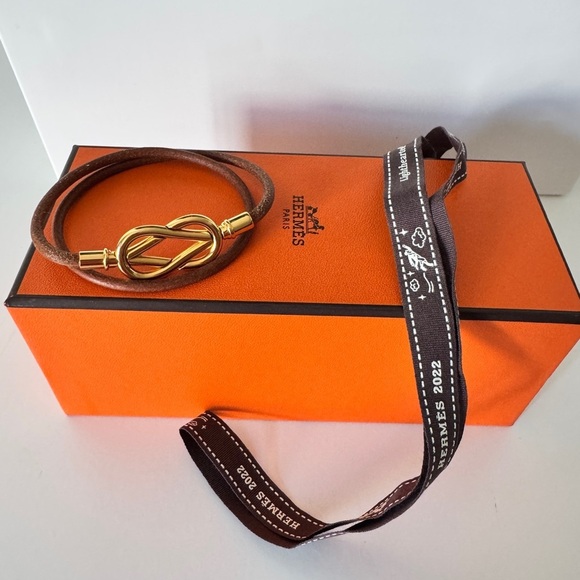 Hermes 2-row Atame GD Leather Bracelet - Picture 1 of 15